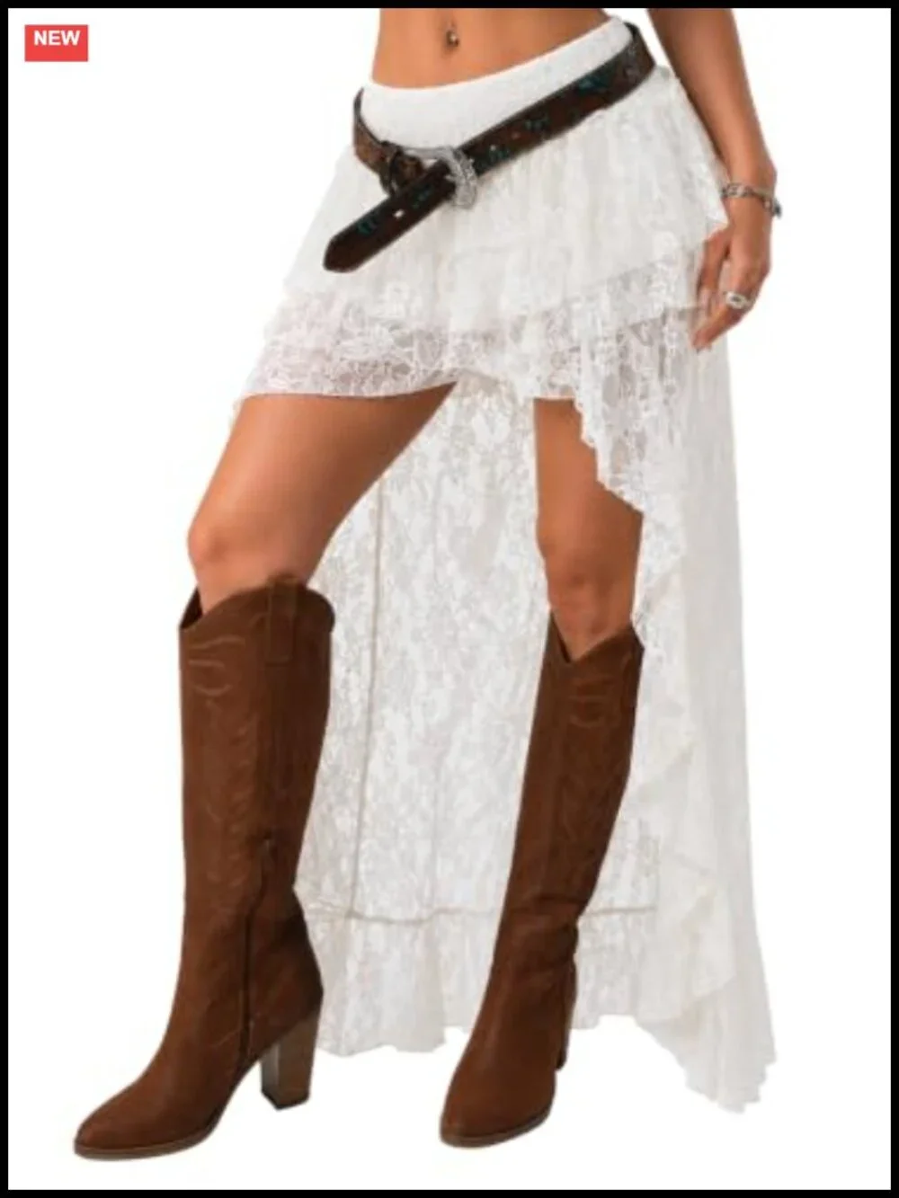 Women's Lace Boho Skirt Asymmetrical High-Low Waist Cotton Blend